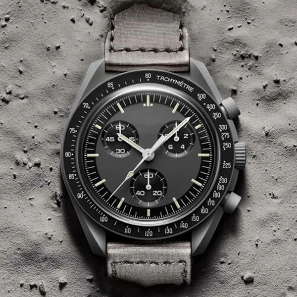 

moon quarz watch mission to mercury 42mm full function chronograph luxury mens couple joint name wristwatch 2022, Slivery;brown