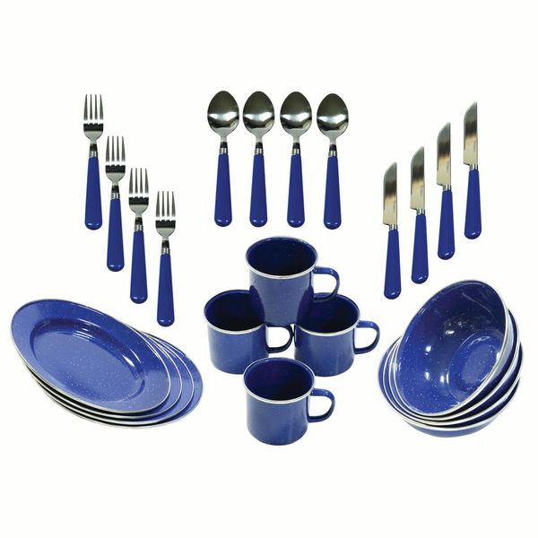 

24 piece dinnerware enamel set compass