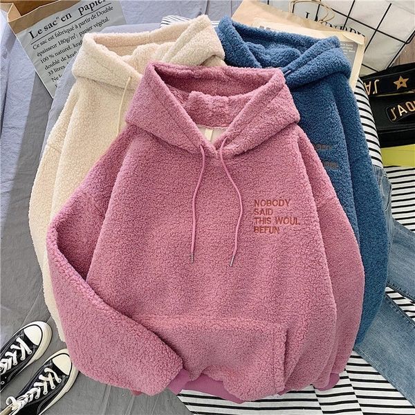 

women s hoodies sweatshirts autumn winter thick warm coat velvet cashmere women hoody sweatshirt solid blue pullover casual lady loose long, Black