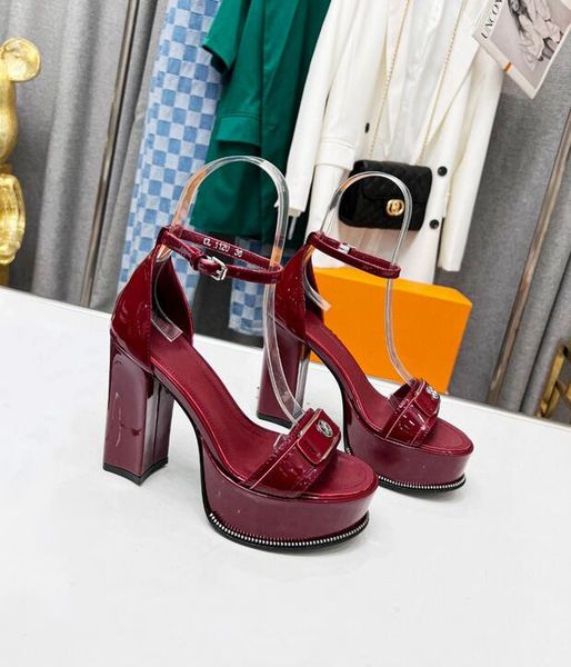 

latest women's sandals thick heel thick sole ankle strap buckle formal casual banquet size 34-42 10cm box, Black