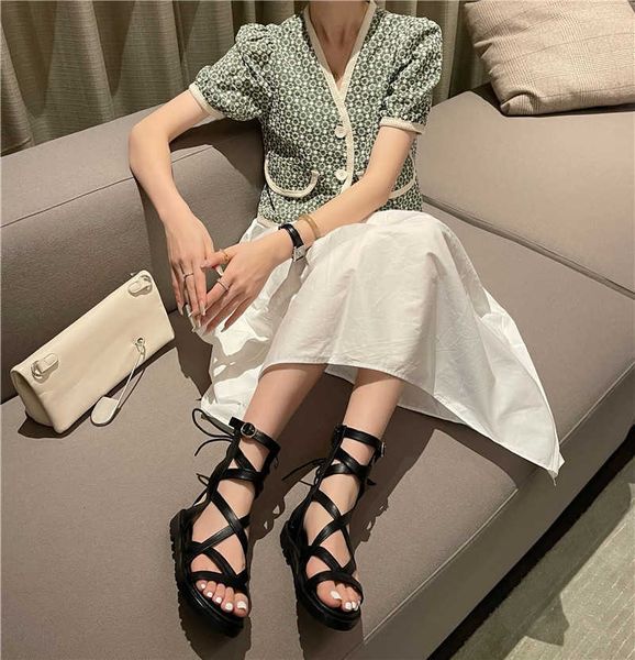 

flat roman sandals women's 2023 summer new high soft bottom strap shoes hollow small size 34 shoe clearance, Black