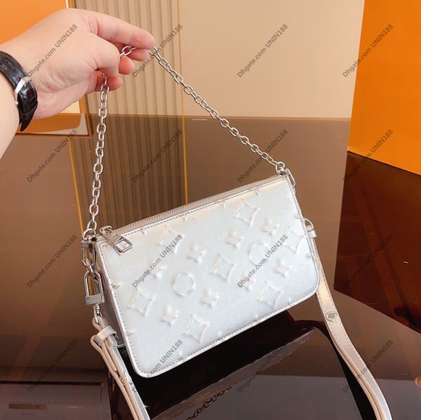 

22fw women luxurys designers bags handbag silver embossed flowers and metal bag genuine leather messenger ladies travel handbag 22cm