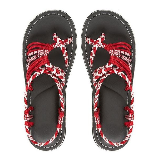 

sandals women summer flip flop shoes mixed color matching rope knot beach toe roman casual comfortable plus size 230220, Black