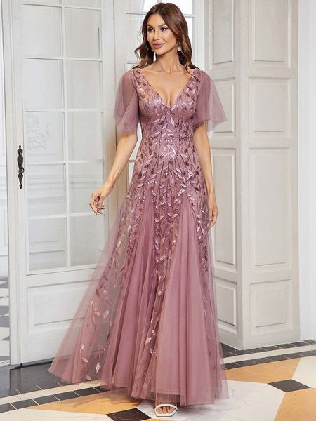 

party dresses elegant evening dress romantic shimmery vneck ruffle sleeves ever pretty of 2023 orchid chiffon maxi long gowns 230220, White;black