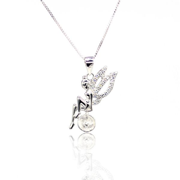 

s925 sterling silver pendant settings fashion fairy 8mm pearl pendant hair diy accessories mounts without pearl, Slivery;crystal