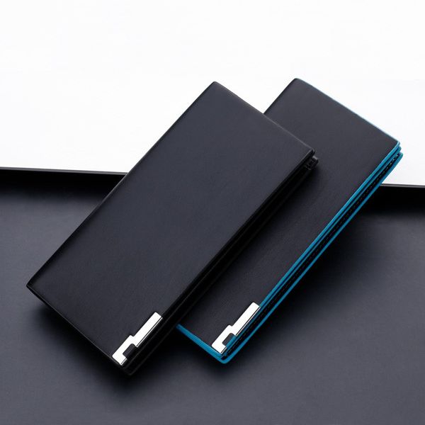 

men's long purses multi card holders wallet phono bag thin billfold large-capacity pu leather suits metel blue business gentlemen gift, Red;black