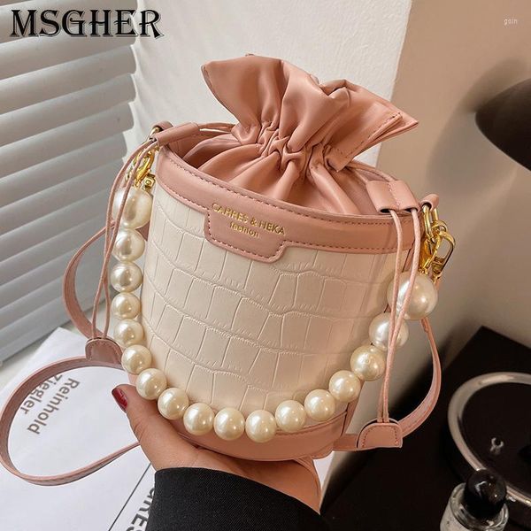 

shoulder bags vintage simple small pu leather bucket crossbody sling for women designer pearl handbags