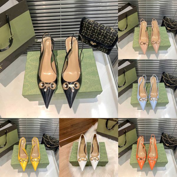 

2023 spring summer womens 8cm heels dress shoes sandals sling-back pumps slippers for wedding party bride bridesmaid g buckle sandals loafer, Black