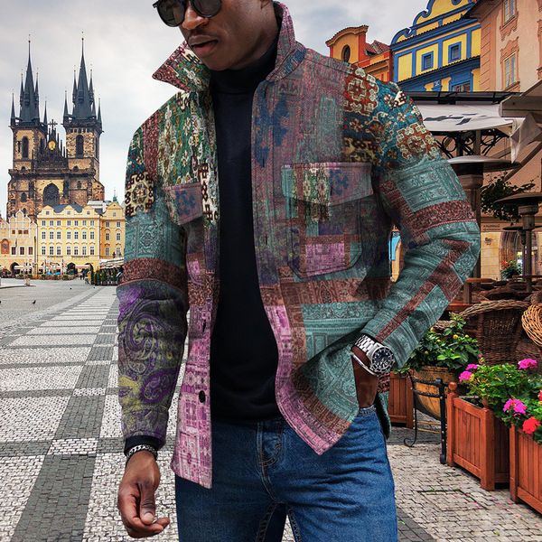 

men s jackets autumn and winter long sleeve loose thermal 3d print paisley polyester sports casual fashion 230217, Black;brown