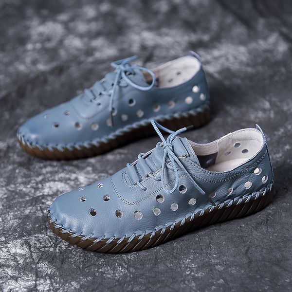 

dress shoes soft sole hollow single women vintage leather low heels casual woman outdoor lace up non slip loafers 230220, Black