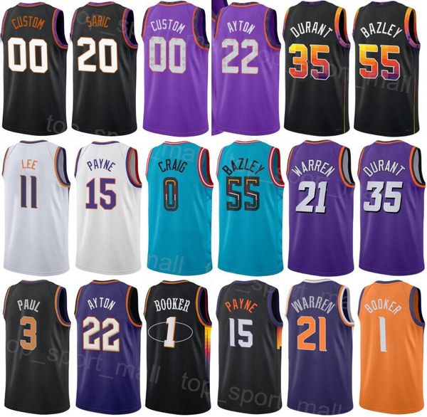 

man kids printed basketball chris paul jersey 3 devin booker 1 deandre ayton 22 kevin durant 35 tj warren 21 darius bazley 55 city associati, Black;red