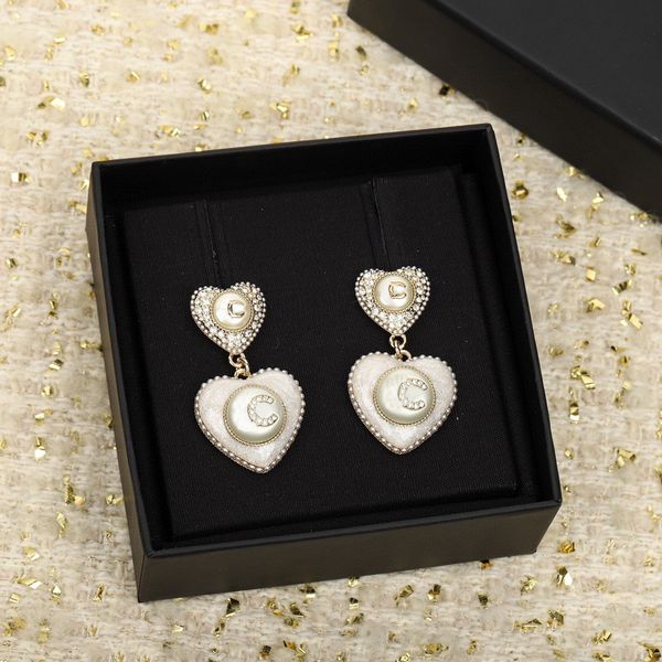 

2023 luxury quality two pcs heart shape charm drop earring in 18k gold plated diamond have box stamp ps3335, Golden