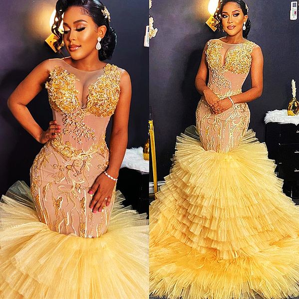 

2023 arabic aso ebi gold mermaid prom dresses lace beaded evening formal party second reception birthday engagement gowns dress zj188, Black