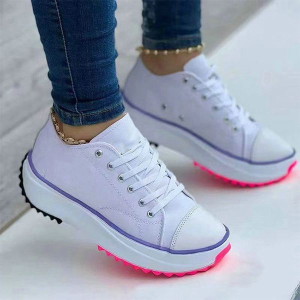 

dress shoes casual women canvas platform lace up sneakers fashion ladies outdoor walking tenis de damas 230220, Black