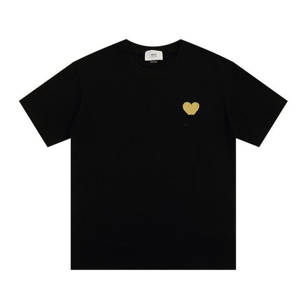 

t shirt spring and summer new gold love letter embroidered round-neck cotton short-sleeved men's and women's fashion, White;black