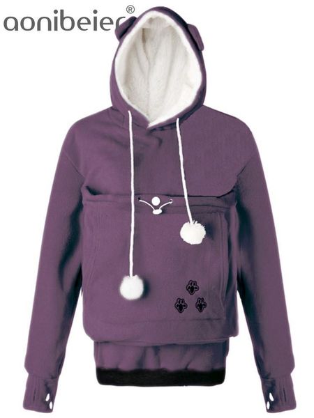 

womens hoodies sweatshirts aonibeier woman traf hooded sweatshirt pet pouch fleece hoodies embroidery big pocket cat lovers dog pullovers 2, Black