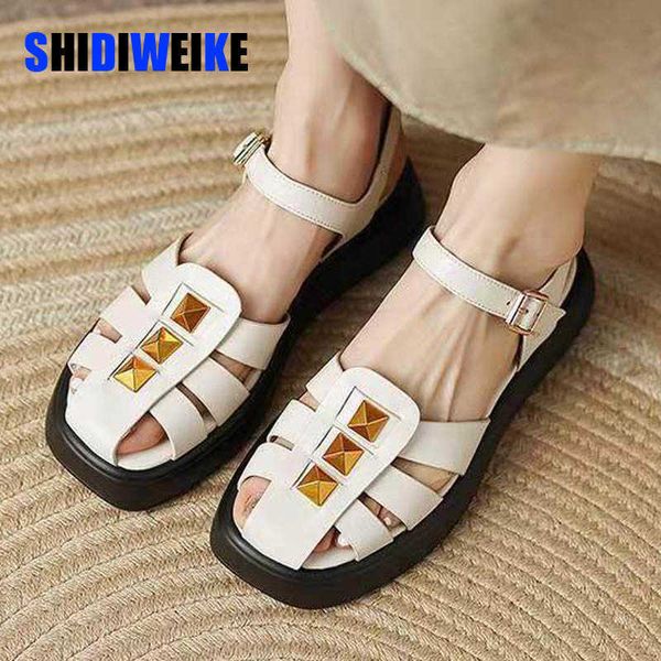 

sdwk 4cm platform roman sandals women summer beige retro non slip round toe chunky heel female shoes handmade 0220, Black