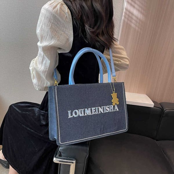

handbag 2023 hand fashionable new small number sense portable tote denim personalized embroidered letter single shoulder messenger bag