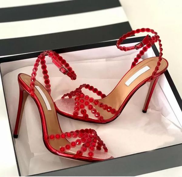 

perfect nice 23s/s women tequila sandals shoes strappy crystal leather high heels party wedding lady gladiator sandalias eu35-43 original bo, Black