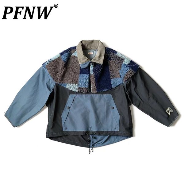 

men s jackets pfnw autumn winter korean style fleece spliced patchwork coats niche design turn down collar chic 28a0213 230217, Black;brown