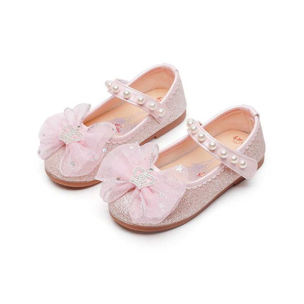 

2023 spring new leisure chil1en's small leather shoes girls school style bow soft sole single shoes princess shoes, Black