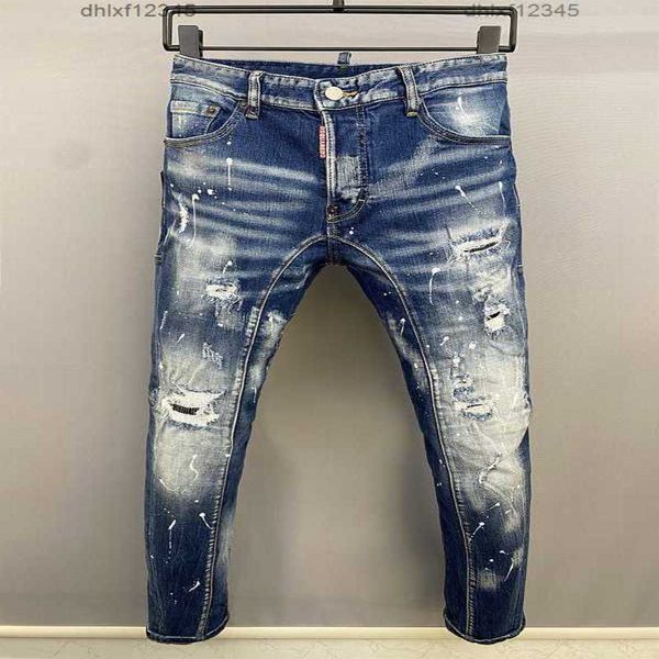 

mens splatter d2 ripped dsq straight pants dsquare jeans autumn paint designer retro blue skinny jean feet streetwear beggar quality streepa