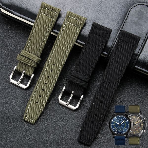 

20 mm 115/75mm calf leather canvas watch band sprign bar pin buckle strap fit for iwc wirstwatch, Black;brown