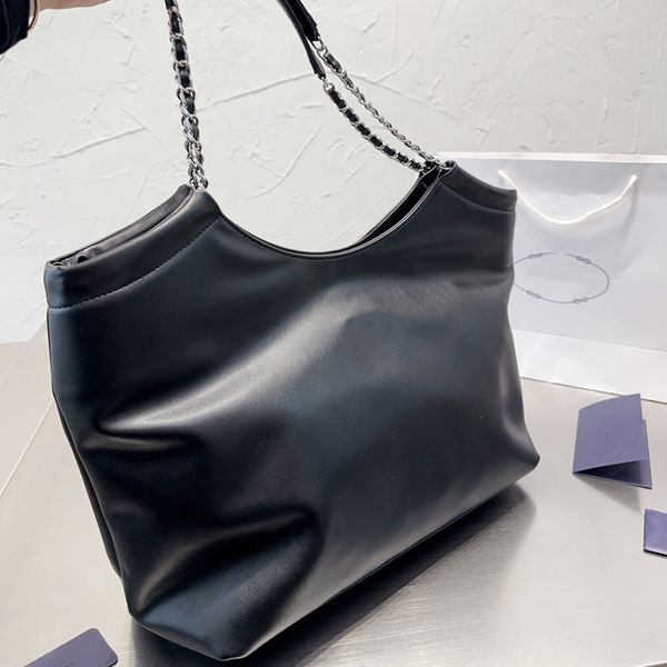 

handbags shopping bag fashion tote purse large capacity women leather shoulder bags silver hardware letter chain hand strap vacation travel