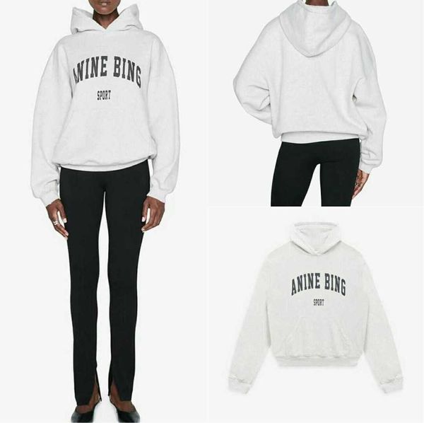 

oqa6 anine bing women designer hoodie sport classic hooded print fleece sweatshirt grey fashion hoodies pullover6 ghghj, Black