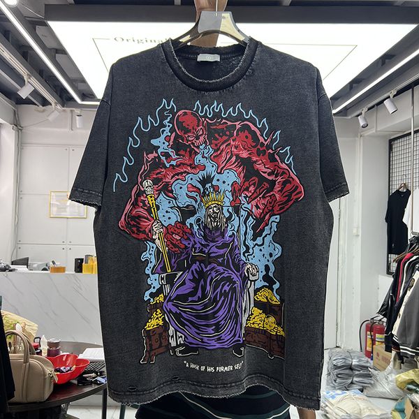 

vintage print t shirt men's plus tees women t-shirt washed tee, Black;brown