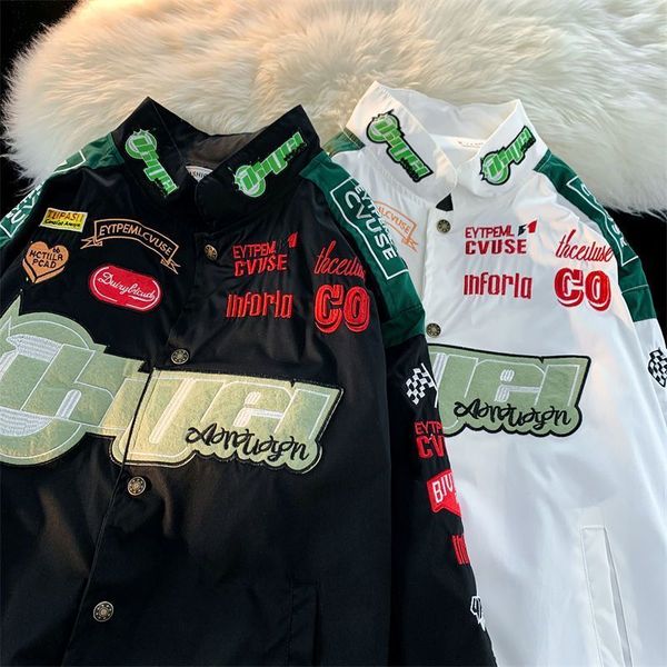 

women s blouses shirts letter embroidery jacket street harajuku vintage motorcycle coat casual baseball s for clothes 230220, White