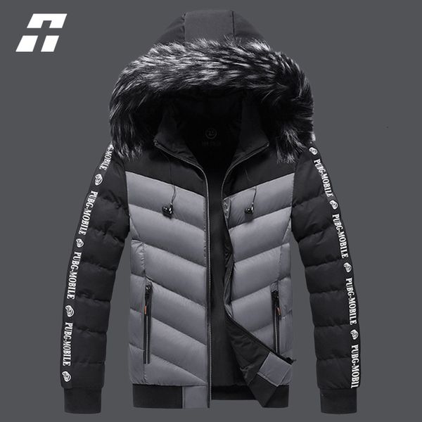 

men s down parkas winter jacket men fur collar hooded thick warm cotton outwear man patchwork parka and coats windbreaker male m 5xl 230220, Black