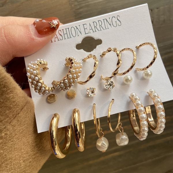 

stud vintage pearl earrings set metal gold color dangle earrings heart butterfly hoop earrings geometric fashion jewelry trendy, Golden;silver