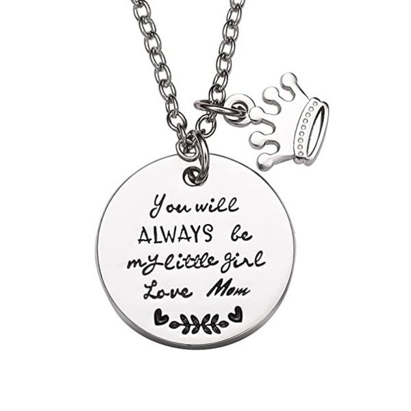

pendant necklaces mother's day birthday gift for women men stainless steel letter you will always be my little girl chain, Silver