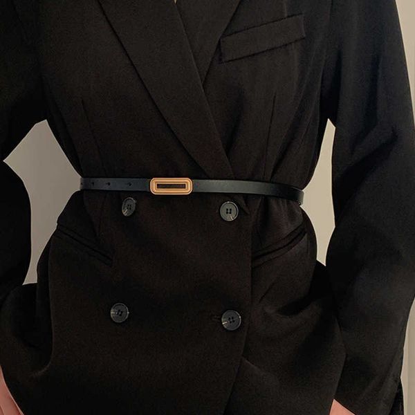 

belts new leather thin belt for kid metal oval buckle waist strap designer ladies trouser dress jeans decoration waistband j230220, Black