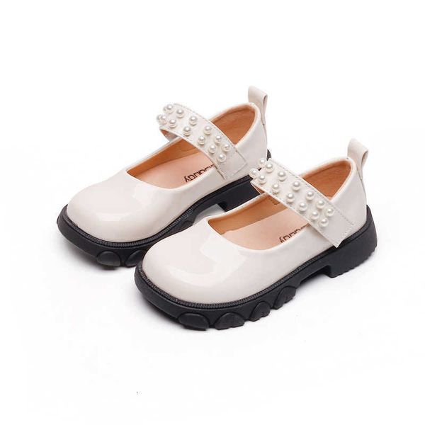 

2023 spring new girls' solid leather shoes korean fashion british school dance shoes chil1en's rhinestone single shoes, Black
