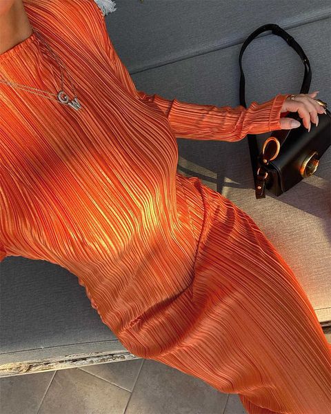 

casual dresses women dress pleated autumn elegant bodycon long sleeve high waist dresses female 2022 casual fashion ladies vestidos mujer l2, Black;gray