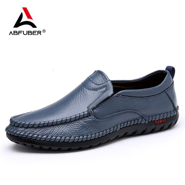 

dress shoes breathable genuine leather men shoes summer slip on loafers casual blue flats driving moccasins 230220, Black