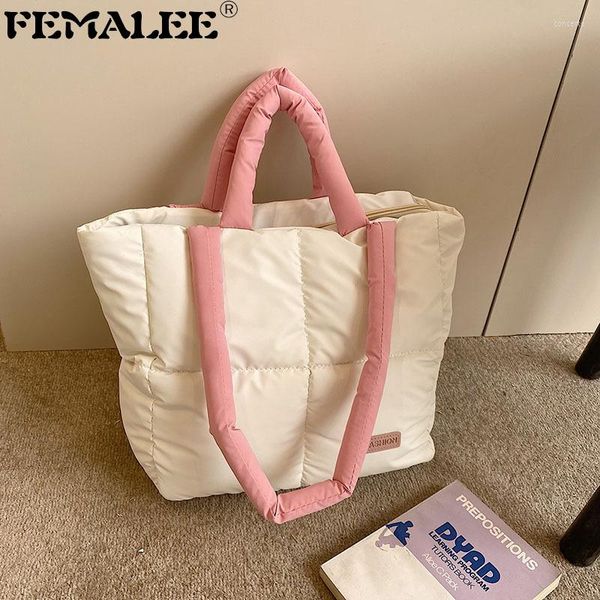 

shoulder bags casual space down cotton handbag for women plaid female large capacity shopper bag nylon padded totes
