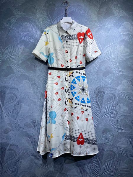 

summer new style dress lapel print simple and elegant short-sleeved, Black;gray