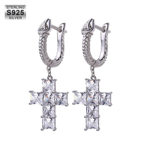 

men women earrings studs anti-allergic 925 sterling silver gold plated bling cz snake cross earrings nice jewelry gift, Golden;silver