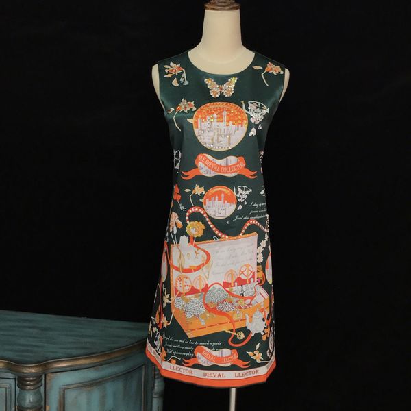 

mini dress crew neck sleeveless floral printed vintage dress, Black;gray