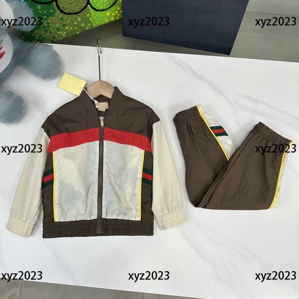 

luxury kids clothes child sets baby dress summer zipped jacket and trousers tracksuit stitching design outdoor size 100-160 cm, White