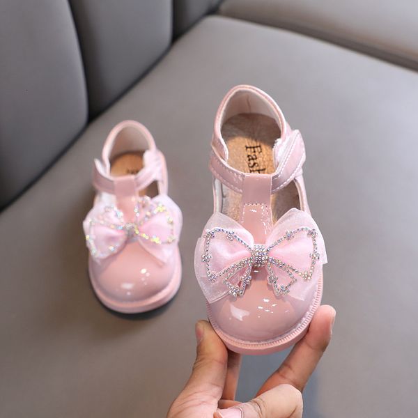 

first walkers girls rhinestones flats leather shoes autumn kids bow princess performance party wedding shows h294 230217