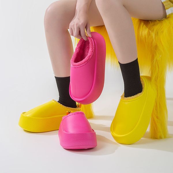 

slippers thick platform women men cotton shoes couple winter warm waterproof flat slides female male indoor outdoor slipper 230220, Black