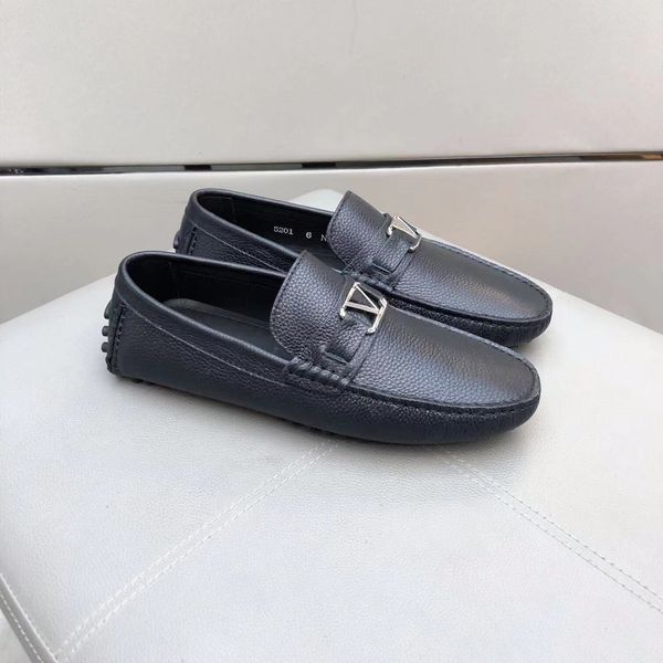 

the first layer of cowhide crocodile grain men's bean shoes thick sole inside to increase a foot lazy casual leather shoes four seasons, Black