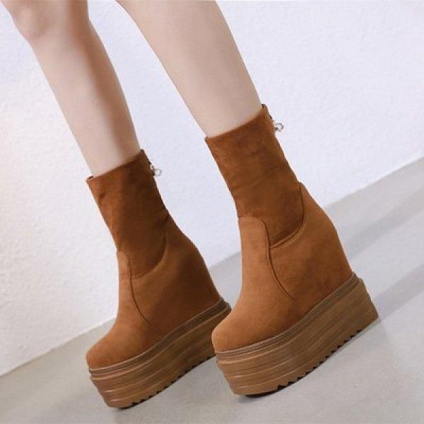 

womens fashion increased 14 cm thick boots waterproof platform high heeled muffin bottom, Black