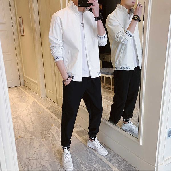 

yoga clothes 2023 new spring and autumn men's sports youth suit korean version trend handsome casual fashion two-piece set, Black;white