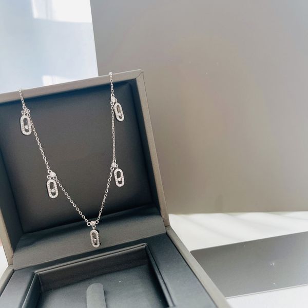 

luxury pendant necklace s925 sterling silver five square triangle movable crystal charm short chain choker for women jewelry party gift wedd