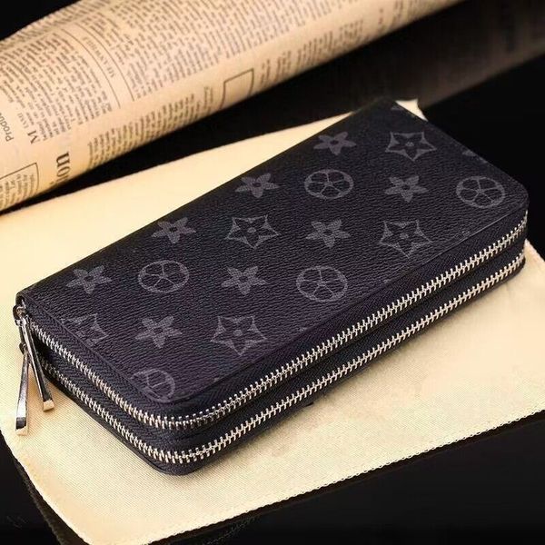 

Designers Double ZIPPY WALLET 60017 Single Zipper Wallet Women Genuine Leather Wallets Clutch Long Classical Purse With Orange Box Card Hold, Black+flower